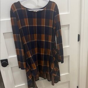 Umgee Navy and Brown Checkered Tunic
